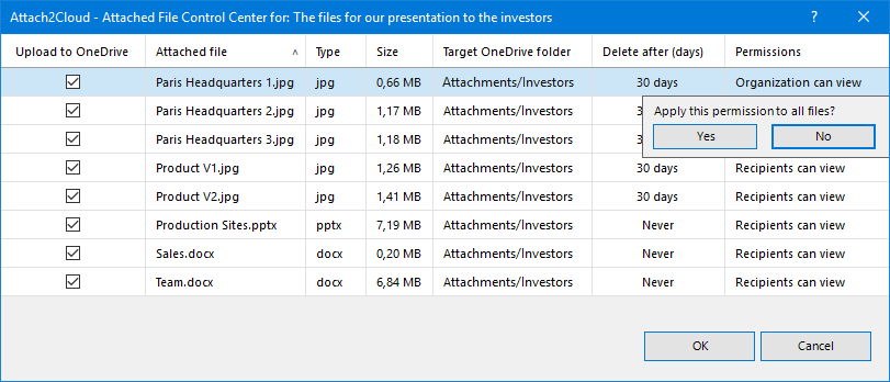 Create a rule to have Attach2Cloud setting the "Delete after" value you just entered as the default value for the attached files of the same type