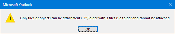 Les dossiers de l'Explorateur Windows ne peuvent pas être attachés aux emails Outlook.