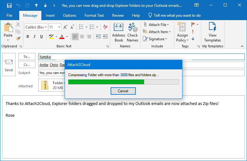 Le dossier est ensuite compressé dans un fichier Zip.