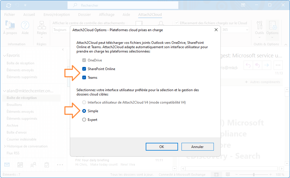 Attach2Cloud - Comment activer la prise en charge de SharePoint Online et Teams - Options