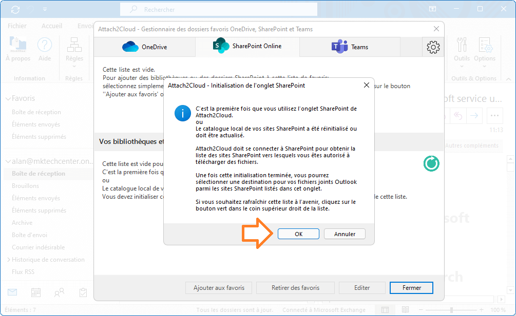 Attach2Cloud activer la prise en charge de SharePoint Online et Teams - fenêtre Plateformes cloud supportées