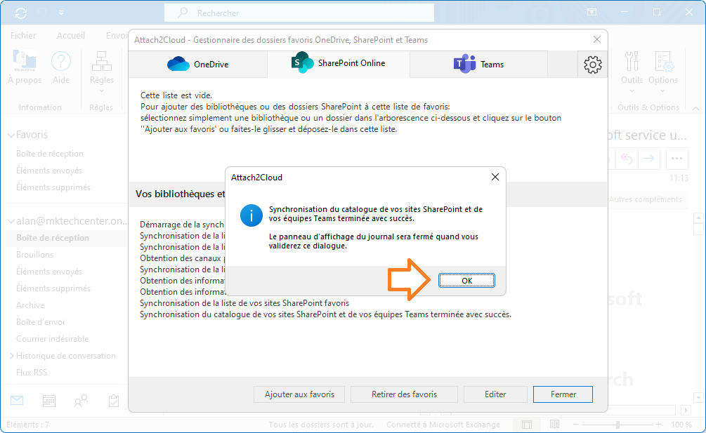 Attach2Cloud activer la prise en charge de SharePoint Online et Teams - fenêtre Plateformes cloud supportées