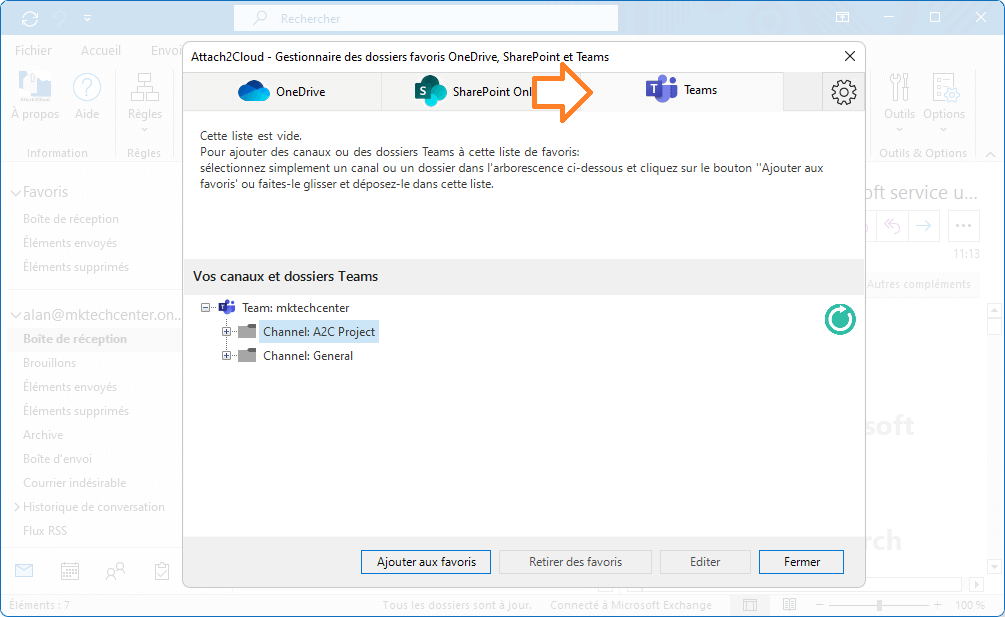 Attach2Cloud activer la prise en charge de SharePoint Online et Teams - fenêtre Plateformes cloud supportées