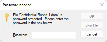 Windows Explorer asking the password used to secure and encrypt the MS Outlook attached file before opening it